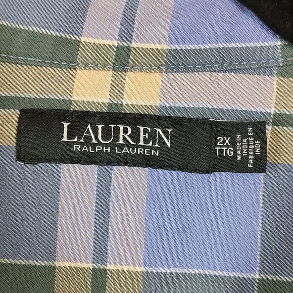Ralph Lauren Plaid Cotton Twill Roll Tab Sleeve Button Front Shirt Size 2X - Picture 2 of 13